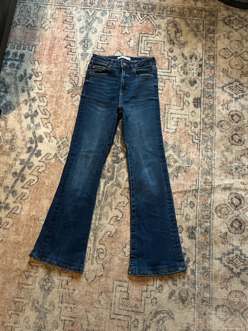 Zara Women's Dark Blue Flared Wide-Leg Jeans